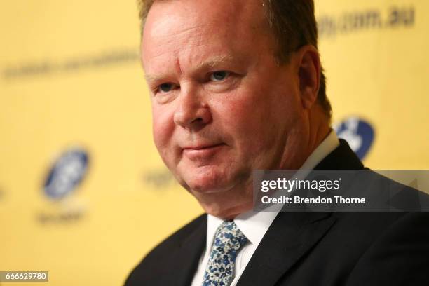 Bill Pulver, CEO of Australian Rugby Union, speaks to the media during an ARU press conference at ARU HQ on April 10, 2017 in Sydney, Australia.