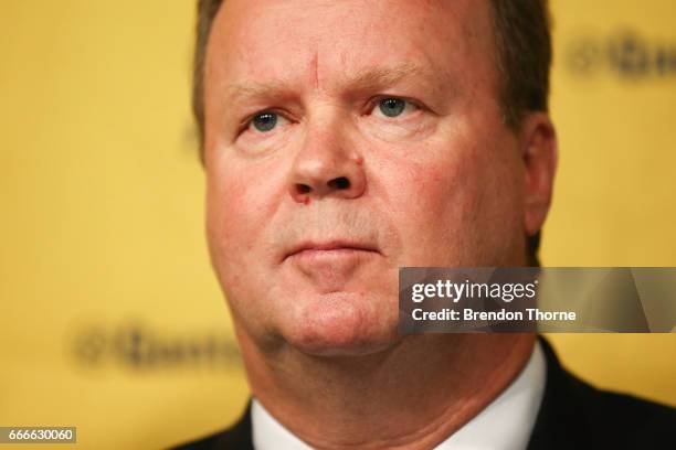 Bill Pulver, CEO of Australian Rugby Union, speaks to the media during an ARU press conference at ARU HQ on April 10, 2017 in Sydney, Australia.