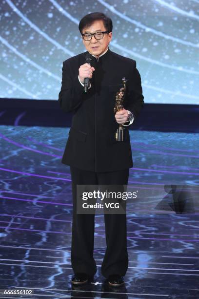 Actor Jakie Chan attends the 36th Hong Kong Film Awards ceremony at Hong Kong Cultural Centre on April 9, 2017 in Hong Kong, China..