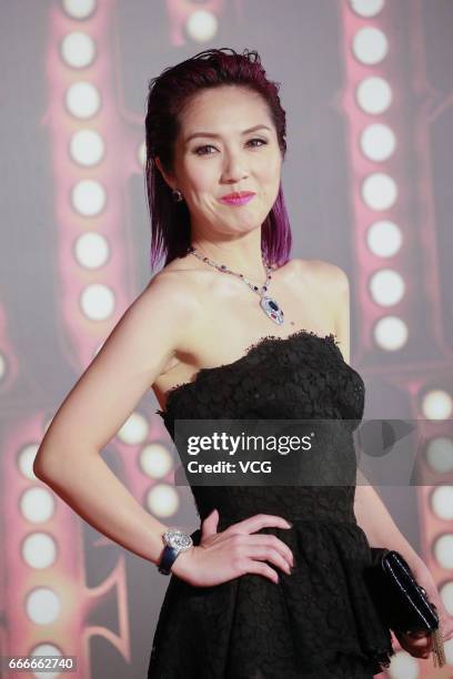 Actress and singer Miriam Yeung poses on red carpet of the 36th Hong Kong Film Awards ceremony at Hong Kong Cultural Centre on April 9, 2017 in Hong...