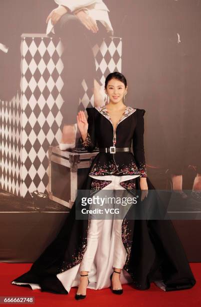 Actress Zhang Yuqi poses on red carpet of the 36th Hong Kong Film Awards ceremony at Hong Kong Cultural Centre on April 9, 2017 in Hong Kong, China.