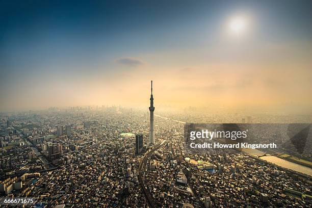 the tokyo skytree tower from the air - tokyo skytree - fotografias e filmes do acervo