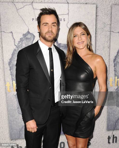 Actor Justin Theroux and actress Jennifer Aniston attend the season 3 premiere of "The Leftovers" at Avalon Hollywood on April 4, 2017 in Los...
