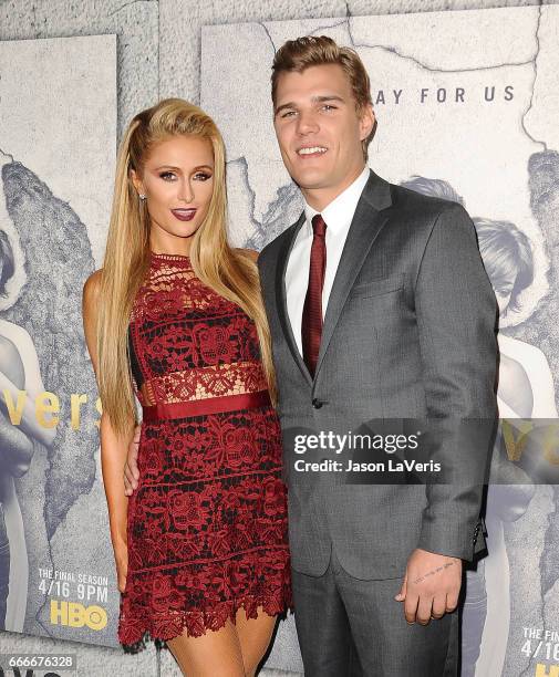 Paris Hilton and Chris Zylka attend the season 3 premiere of "The Leftovers" at Avalon Hollywood on April 4, 2017 in Los Angeles, California.