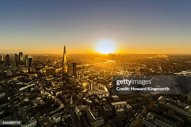 aerial of city of london at sunrise - views of london from the shard tower imagens e fotografias de stock