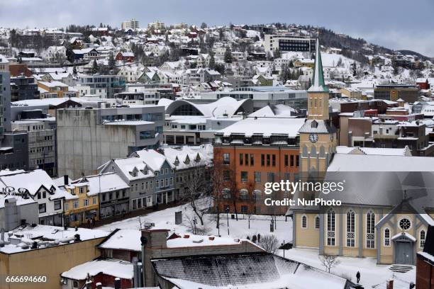 General view of the Snow-covered city of Tromso, Northern Norway on March 08, 2017. Troms is located 350 kilometres north of the Arctic Circle and is...