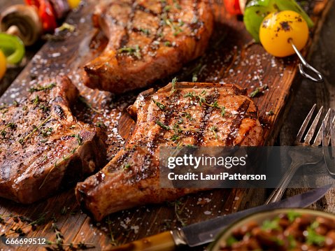 BBQ Pork Chops With Vegetable Skewers BBQ Pork Chops With Vegetable Skewers