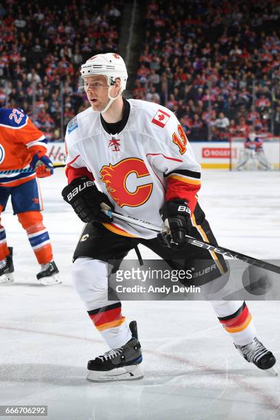 Cody Goloubef of the Calgary Flames skates during the game against the Edmonton Oilers on January 14, 2017 at Rogers Place in Edmonton, Alberta,...