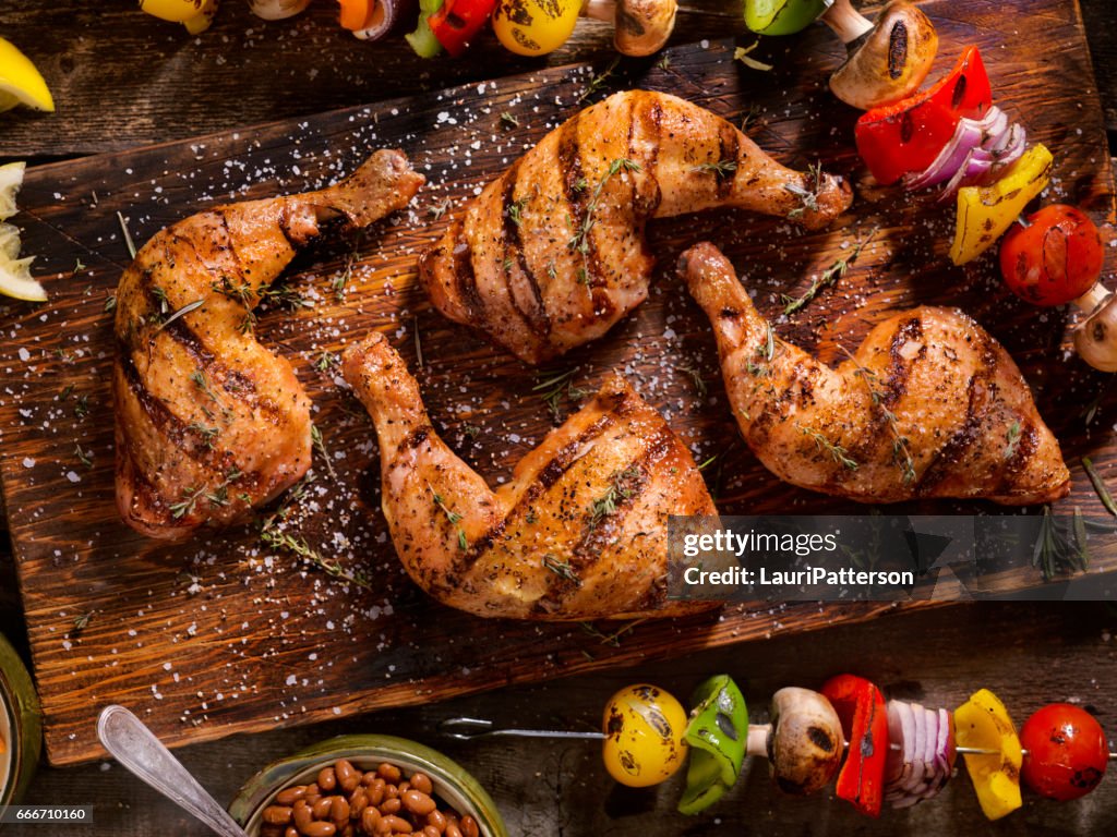 Grilled Chicken Legs With Vegetable Skewers