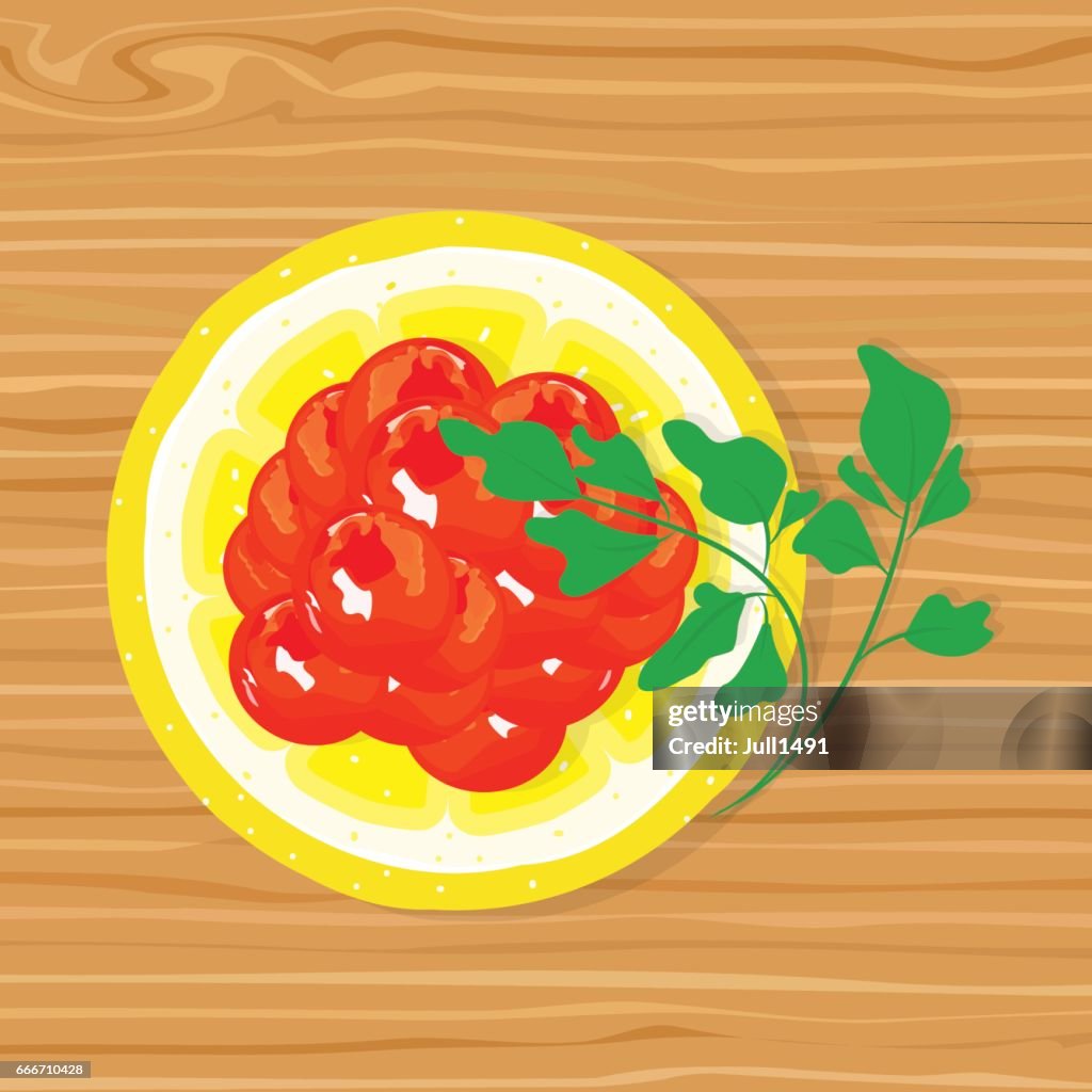 Delicious red caviar on the slice of lemon