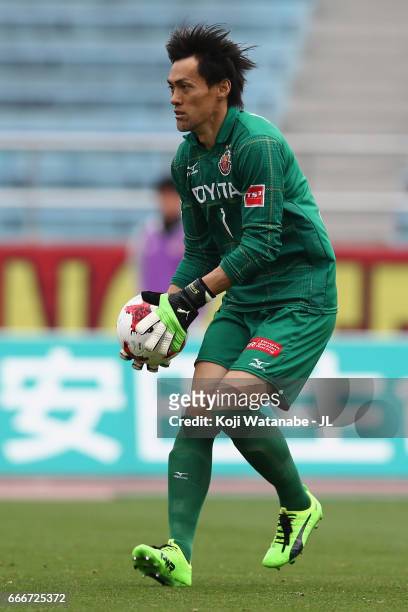 Seigo Narazaki of Nagoya Grampus in action during the J.League J2 match between Nagoya Grampus and Kamatamare Sanuki at Paroma Mizuho Stadium on...