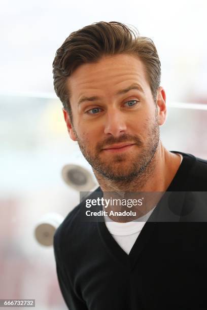 Hollywood actor Armie Hammer poses during the photocall of 'Free Fire' directed by Ben Wheatley, at Ritz-Carlton Hotel in Moscow, Russia, on April...