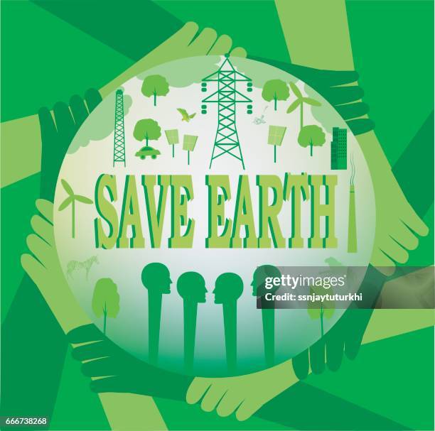 save earth , - strong tree wind stock illustrations