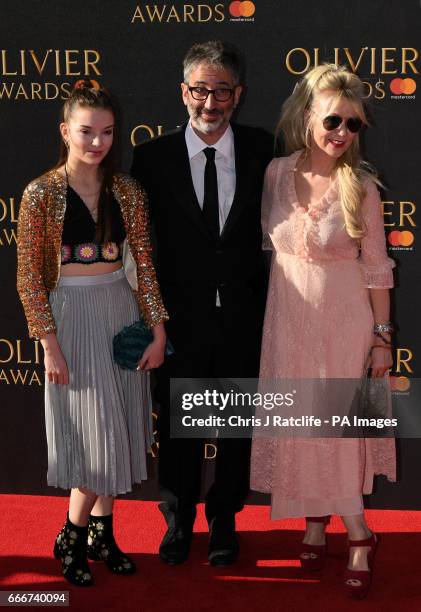 Dolly Loveday, David Baddiel and wife Morwenna Banks attending the Olivier Awards 2017, held at the Royal Albert Hall in London. PRESS ASSOCIATION...