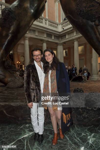 Galerist Lorenzo Fiaschi and Laura Salas Redondo attend the opening of Damien Hirst 'Treasures From The Wreck Of The Unbelievable' new exhibition on...