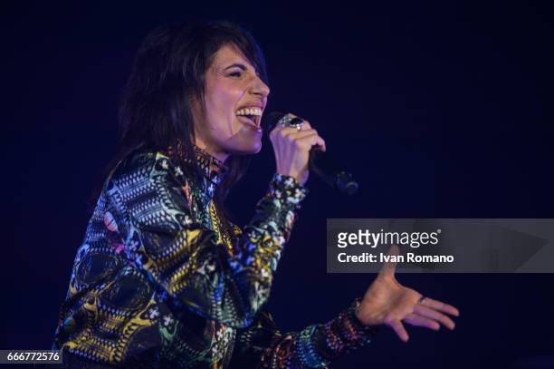 Italian singer Giorgia performs on the stage of Palasele for "Oronero Tour" on April 9, 2017 in Eboli, Italy.