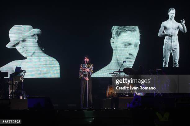 Italian singer Giorgia performs on the stage of Palasele for "Oronero Tour" on April 9, 2017 in Eboli, Italy.