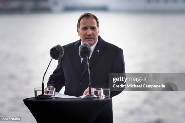 Sweden's Prime Minister Stefan Lofven gives a speech at the city of Stockholm's official ceremony for the victims of the recent terrorist attack on...