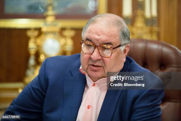 Alisher Usmanov, Russian billionaire, speaks during an interview at his office in Moscow, Russia, on Thursday, April 6, 2017. Arsenals second-biggest...