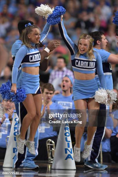 Cheerleaders of the North Carolina Tar Heels perform during their game against the Gonzaga Bulldogs during the 2017 NCAA Men's Final Four...