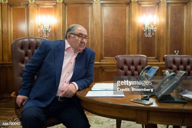 Alisher Usmanov, Russian billionaire, pauses during an interview at his office in Moscow, Russia, on Thursday, April 6, 2017. Arsenals second-biggest...