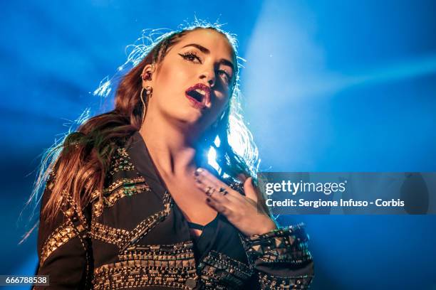 Argentine actress, singer, dancer, model, and songwriter Mariana "Lali" Esposito, who records as Lali, performs on stage on April 9, 2017 in Milan,...