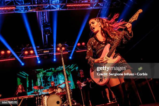 Argentine actress, singer, dancer, model, and songwriter Mariana "Lali" Esposito, who records as Lali, performs on stage on April 9, 2017 in Milan,...