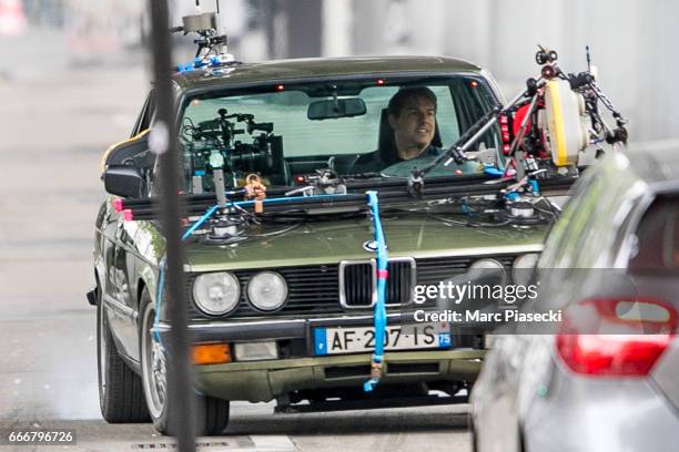 Actor Tom Cruise is seen on set for 'Mission:Impossible 6 Gemini' filming on April 10, 2017 in Paris, France.