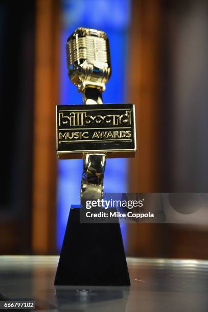 View of the Billboard Music statue during the Billboard Music Awards Nominations Announcement at Good Morning America Studios on April 10, 2017 in...