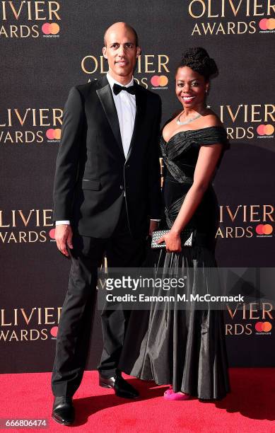 Farooq Chaudhry and guest attend The Olivier Awards 2017 at Royal Albert Hall on April 9, 2017 in London, England.