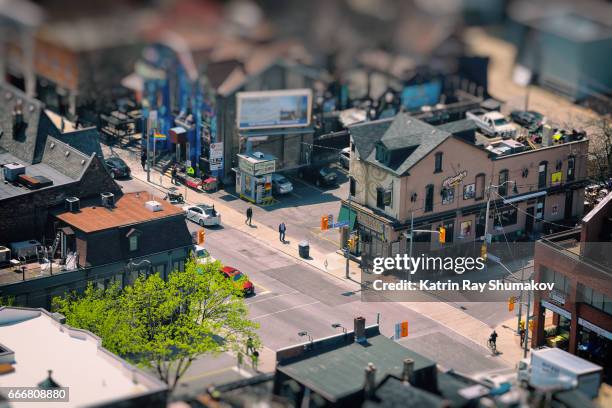 spring day in miniature town. tilt-shift - tilt shift stock pictures, royalty-free photos & images