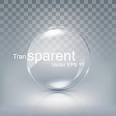 Transparent circle lens, sphere glass, button white background, vector illustration