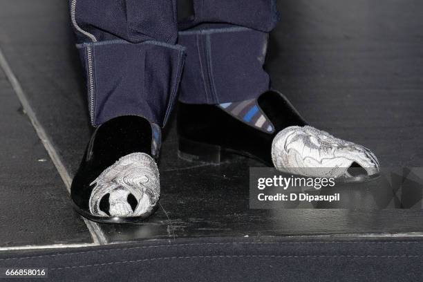 Inductee Nile Rodgers, shoe detail, attends the Press Room of the 32nd Annual Rock & Roll Hall of Fame Induction Ceremony at Barclays Center on April...