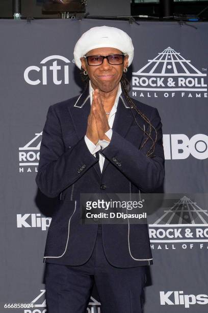 Inductee Nile Rodgers attends the Press Room of the 32nd Annual Rock & Roll Hall of Fame Induction Ceremony at Barclays Center on April 7, 2017 in...
