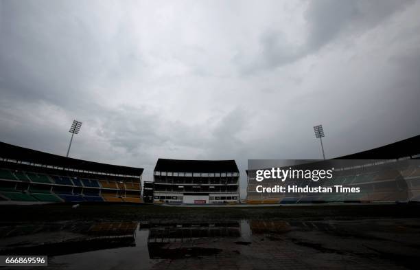 November 18, 2010: Water logged outfield after heavy rain stormed the VCA ground and forced Indian team to call off practice session prior to the...