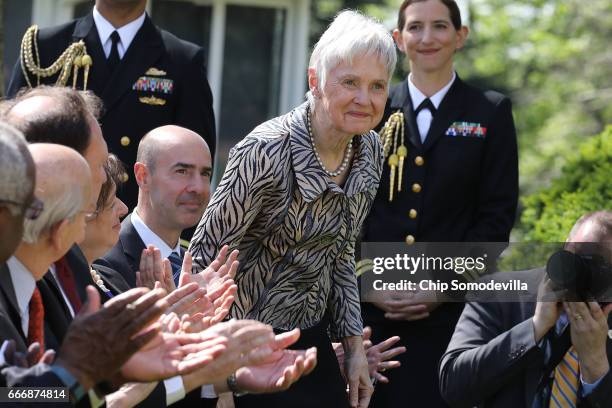 Maureen Scalia, widow of the late Justice Antonin Scalia, stands to applause during Supreme Court Associate Justice Neil Gorsuch's judicial oath...