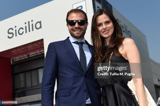 Paul Baccaglini, President of Palermo, and Thais Souza Wiggers visit Vinitaly on April 10, 2017 in Verona, Italy.