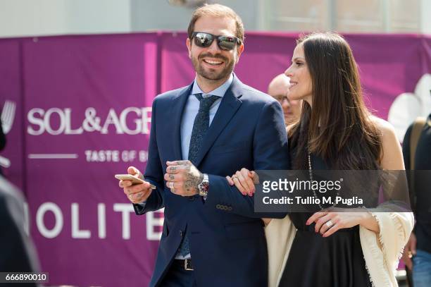 Paul Baccaglini, President of Palermo, and Thais Souza Wiggers visit Vinitaly on April 10, 2017 in Verona, Italy.