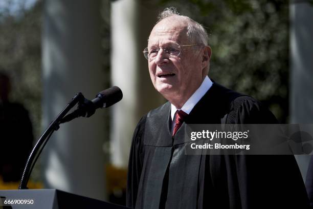 Associate Justice Anthony Kennedy speaks before administering the oath of office to Judge Neil Gorsuch as U.S. Supreme Court associate justice in the...