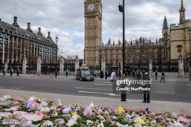 The hearse carrying the coffin of PC Keith Palmer, the officer killed in the March 22 Westminster terror attack, leaves the Chapel of St Mary...