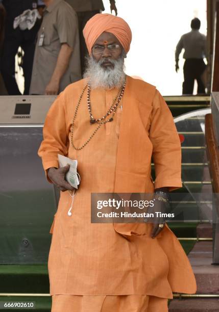 Sakshi Maharaj at Parliament during the second leg of Budget Session on April 10, 2017 in New Delhi, India. The Lok Sabha passed the Motor Vehicle...