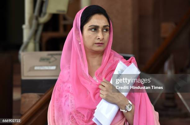 Cabinet Minister Harsimrat Kaur Badal at Parliament during the second leg of Budget Session on April 10, 2017 in New Delhi, India. The Lok Sabha...