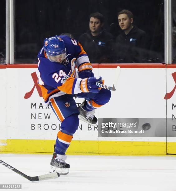 Stephen Gionta of the New York Islanders skates against the Ottawa Senators at the Barclays Center on April 9, 2017 in the Brooklyn borough of New...