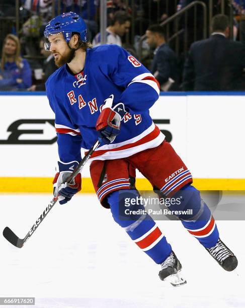 Kevin Klein of the New York Rangers plays against the Florida Panthers at Madison Square Garden on March 21, 2016 in New York, New York.