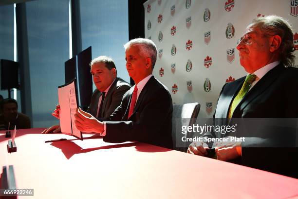 Sunil Gulati, president of the United States Soccer Federation , Canadian CONCACAF President Victor Montagliani and Mexican Football Federation...