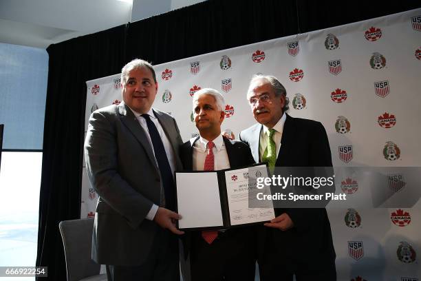 Sunil Gulati, president of the United States Soccer Federation , Canadian CONCACAF President Victor Montagliani and Mexican Football Federation...