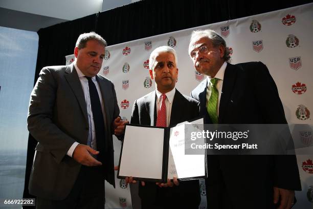 Sunil Gulati, president of the United States Soccer Federation , Canadian CONCACAF President Victor Montagliani and Mexican Football Federation...