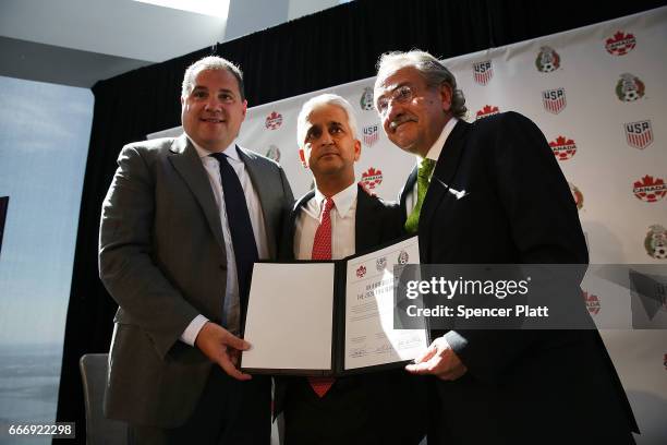 Sunil Gulati, president of the United States Soccer Federation , Canadian CONCACAF President Victor Montagliani and Mexican Football Federation...