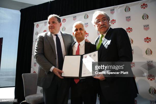 Sunil Gulati, president of the United States Soccer Federation , Canadian CONCACAF President Victor Montagliani and Mexican Football Federation...