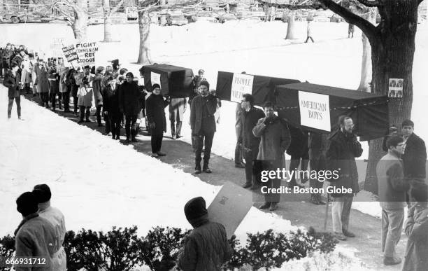 Protest against the Vietnam War takes place on the Harvard University campus in Cambridge, MA on Feb. 13, 1967.